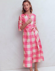 Mollie Linen Shirt Dress-Pink Punch Gingham / Boden On sale
