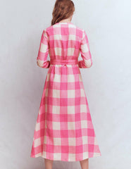 Mollie Linen Shirt Dress-Pink Punch Gingham / Boden On sale