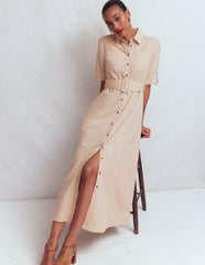 Ora Linen Blend Shirt Dress-Coffee / Boden us