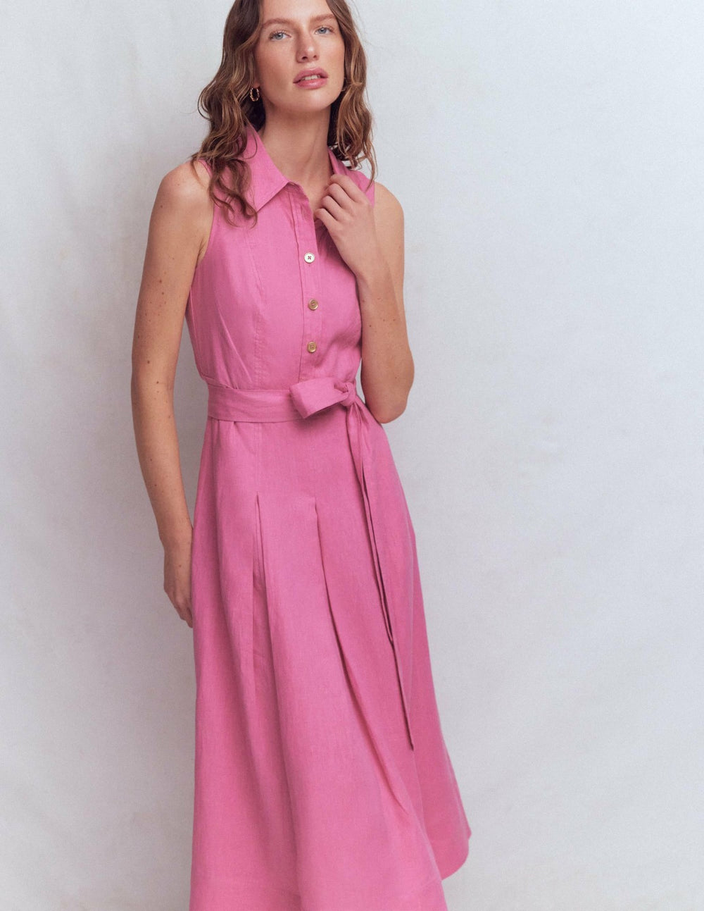 Belinda Linen Shirt Dress-Pink Parfait / Boden
