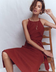 Rosa Halter Linen Midi Dress-Burnt Orange / Boden On sale