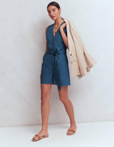 Laura V-neck Linen Playsuit-Tourmaline Blue / Boden Discount