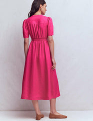 Ivy Placket Linen Midi Dress-Pink Peony / Boden On sale