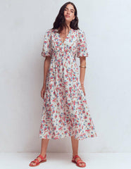 Irene Linen Midi Dress-Ivory, Bloom Scatter / Boden us