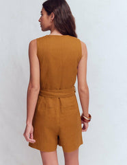 Laura V-neck Linen Playsuit-Gingerbread / Boden