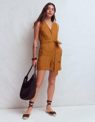 Laura V-neck Linen Playsuit-Gingerbread / Boden