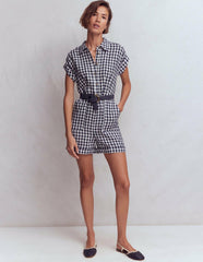 Kay Linen Playsuit-Navy, Ivory Gingham / Boden Sale