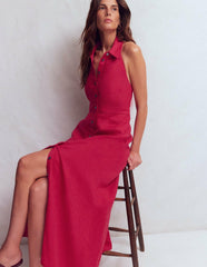 Eva Collar Halter Linen Dress-Pomegranate / Boden Online