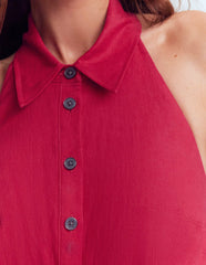 Eva Collar Halter Linen Dress-Pomegranate / Boden Online
