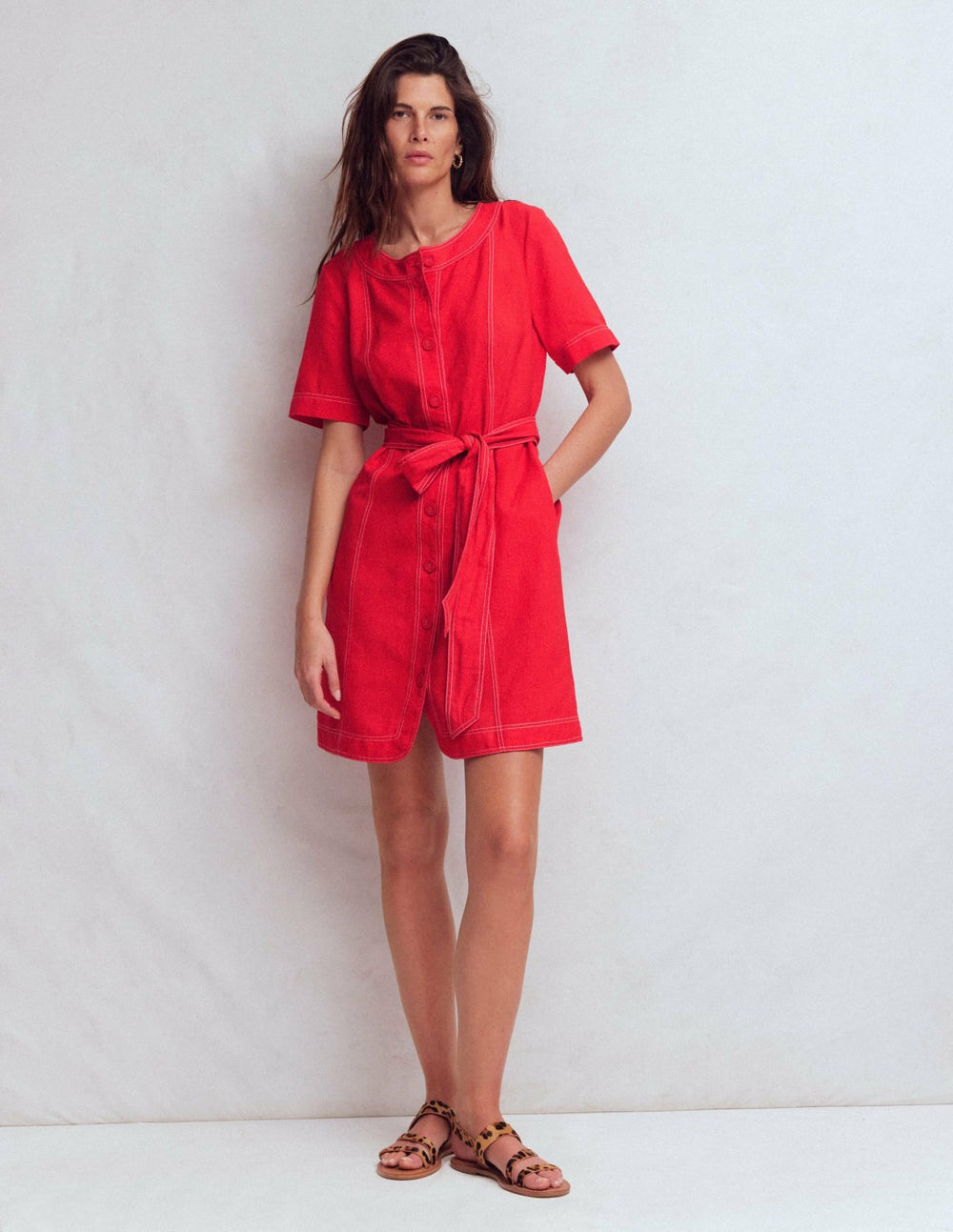Callie Linen Short Dress-Bright Cherry / Boden Outlet