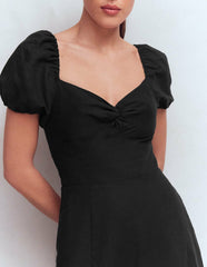 Twist Front Linen Blend Dress-Black / Boden