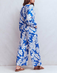 Lola Linen Jumpsuit-Blue Botanical Flourish Mono / Boden Online