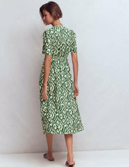 Ivy Placket Linen Midi Dress-Hunter Green Ikat / Boden Outlet