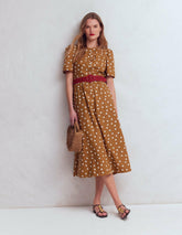 Ivy Placket Cotton Midi Dress-Brown Painted Dot Spaced / Boden Discount