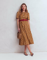 Ivy Placket Cotton Midi Dress-Brown Painted Dot Spaced / Boden Discount