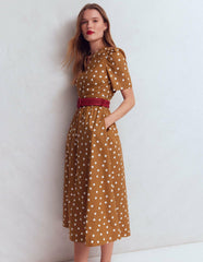 Ivy Placket Cotton Midi Dress-Brown Painted Dot Spaced / Boden Discount