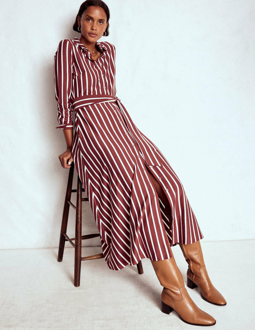 Marcia Jersey Shirt Dress-Burnt Orange, Painted Dot / Boden On sale