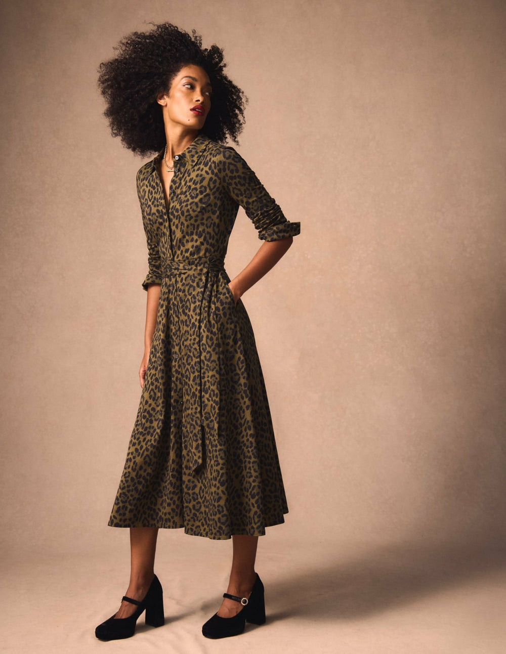 Marcia Jersey Shirt Dress-Military Olive, Brushed Animal / Boden Sale