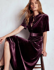 Kate Velvet Shirt Dress-Dark Cherry / Boden Outlet