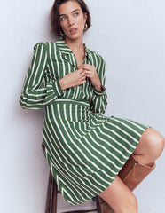 Orla Short Jersey Shirt Dress-Hunter Green and Ivory Stripe / Boden Discount