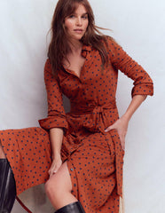 Marcia Jersey Shirt Dress-Burnt Orange, Navy Spot / Boden Sale