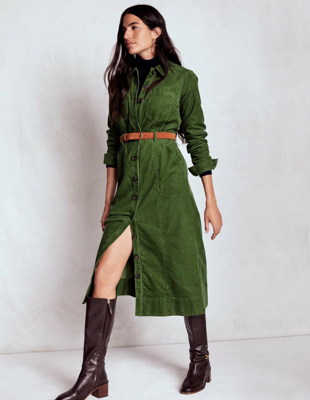 Amanda Cord Midi Dress-Fern / Boden On sale