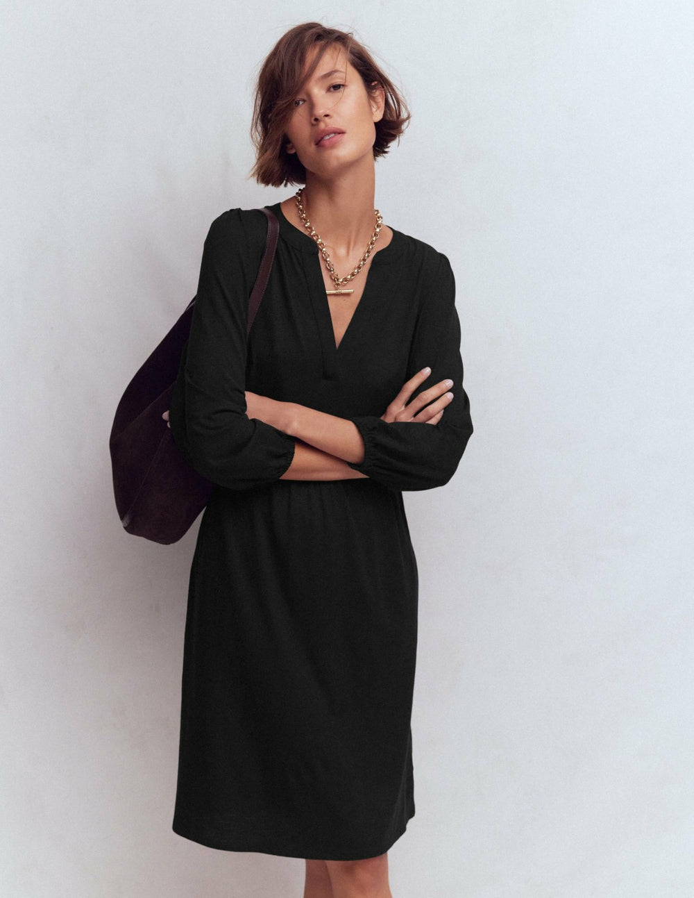Cathy Notch Neck Jersey Dress-Black / Boden