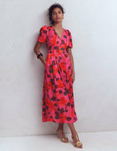 Pleat V-neck Dress-Pink, Elaborate Blossom / Boden Sale