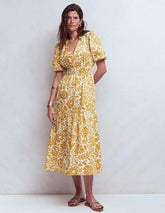 Irene Puff Sleeve Cotton Dress-Gold Wheat, Meadow Scatter / Boden Outlet