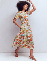 Irene Puff Sleeve Cotton Dress-Multi, Botanical Flourish / Boden
