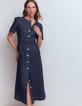 Button Detail Denim Dress-Indigo Wash / Boden Discount