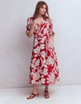 Ava Linen Blend Midi Dress-Salsa, Botanical Flourish / Boden Sale
