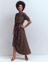 High Neck Belted Dress-Raw Umber, Painted Dot / Boden Online