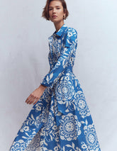 Alexa Cotton Midi Shirt Dress-Blue, Decorative Blossom / Boden Discount
