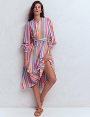 Ava Linen Blend Midi Dress-Pink, Green, Purple Multi / Boden us
