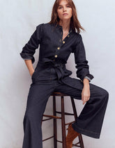 Bootcut Button Denim Jumpsuit-Indigo / Boden Online