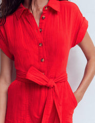 Kay Double Cloth Playsuit-Poppy Red / Boden Outlet