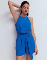 Rosa Double Cloth Playsuit-Kingfisher Blue / Boden On sale