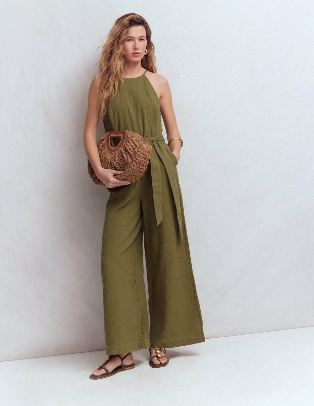 Rosa Double Cloth Jumpsuit-Olive / Boden