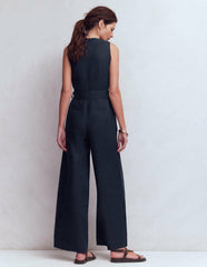 Laura V-neck Linen Jumpsuit-Navy / Boden Discount