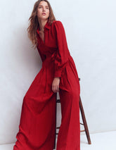 Button Up Palazzo Jumpsuit-Red / Boden On sale