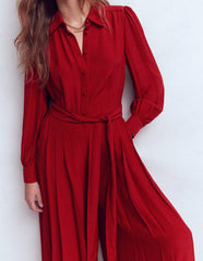 Button Up Palazzo Jumpsuit-Red / Boden On sale
