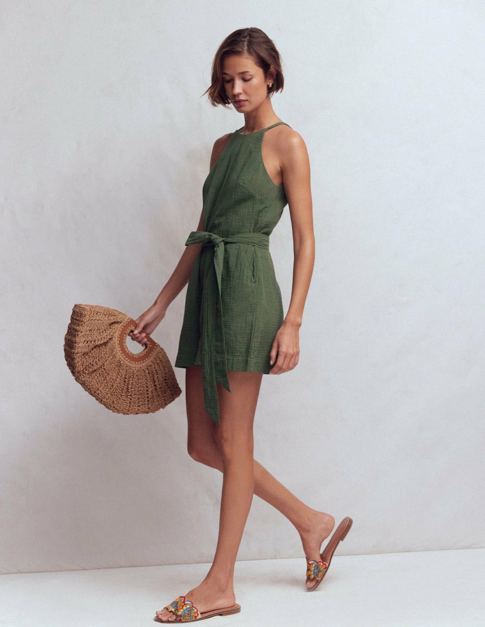 Rosa Double Cloth Playsuit-Hunter Green / Boden us