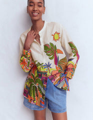 Longline Linen Shirt-Multi, Tropical Village / Boden