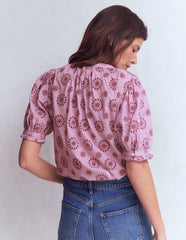Camille Embroidered Cotton Top-Soft Lavender / Boden Discount