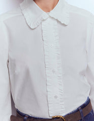 Cara Cotton Shirt-White Ruffle / Boden Outlet