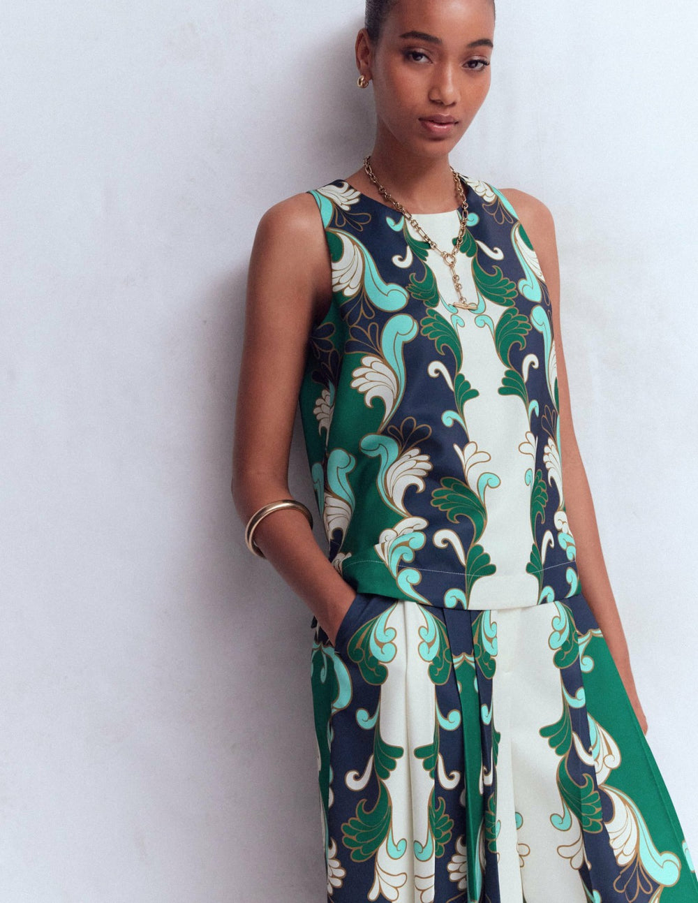 Relaxed Sleeveless Shell Top-Ivory, Foliage Whirl / Boden Discount