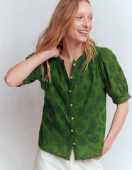 Camille Embroidered Cotton Top-Promenade Green Broderie / Boden On sale