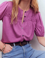 Mya Short Sleeve Smocked Shirt-Clover Purple / Boden