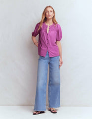 Mya Short Sleeve Smocked Shirt-Clover Purple / Boden